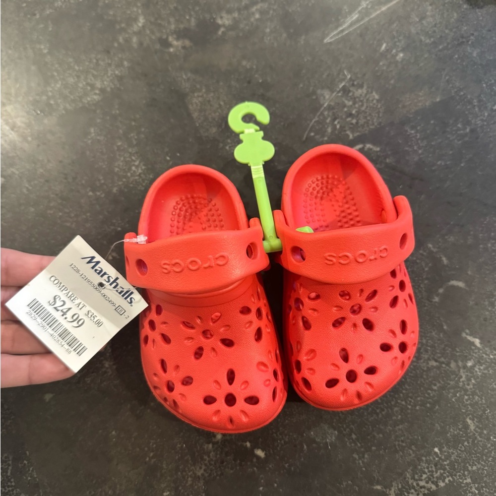 CROCS Kids' Bright Red Floral Cutout Clogs